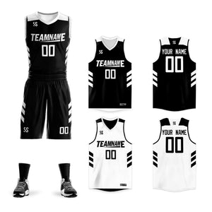 Le double côté blanc noir fait sur commande place le maillot de basket-ball de vêtements de sport de conception