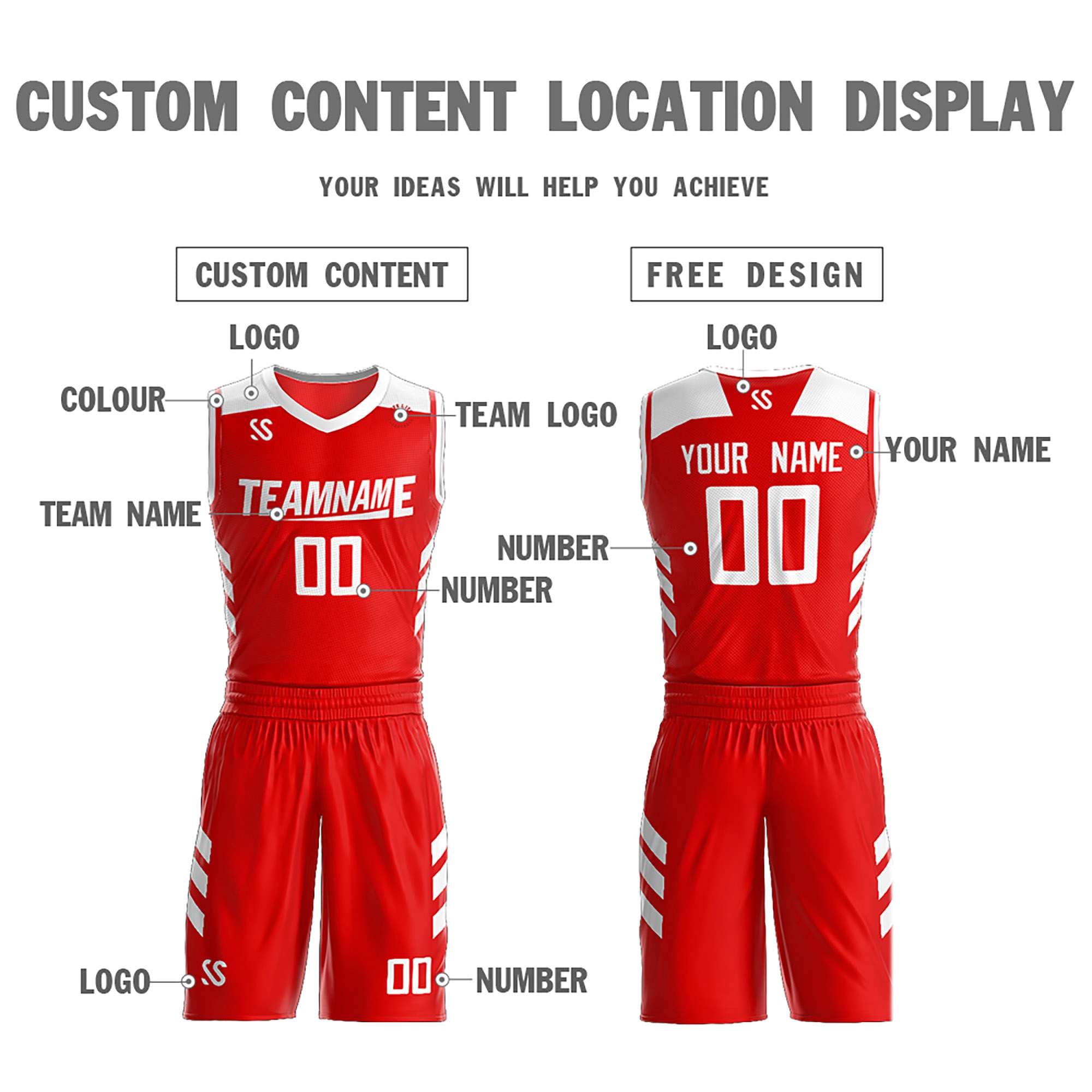 Custom Red White Double Side Sets Design Sportswear Basketball Jersey