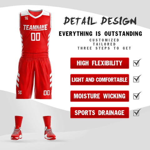 Custom Red White Double Side Sets Design Sportswear Basketball Jersey
