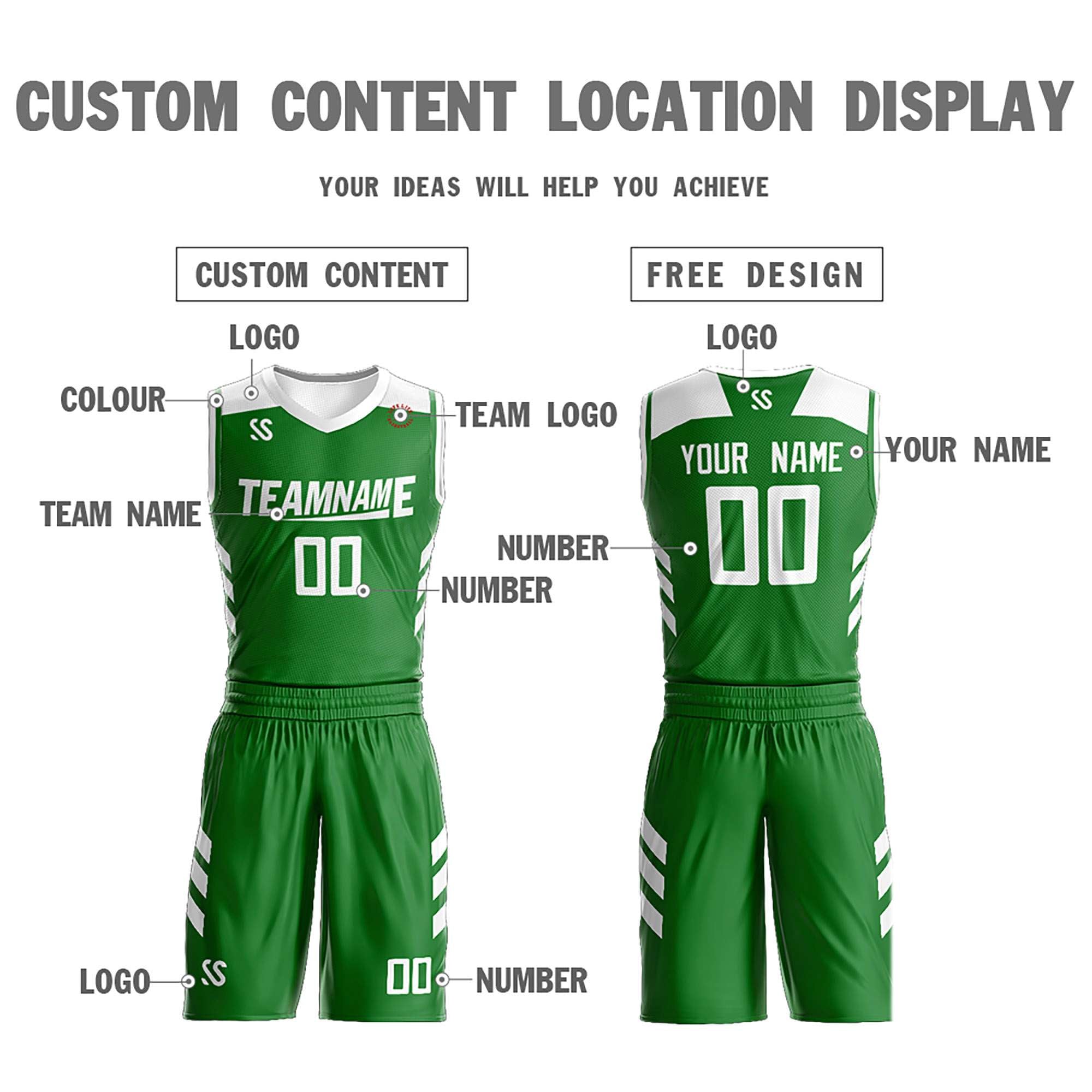 Le double côté blanc vert fait sur commande place le maillot de basket-ball de vêtements de sport de conception