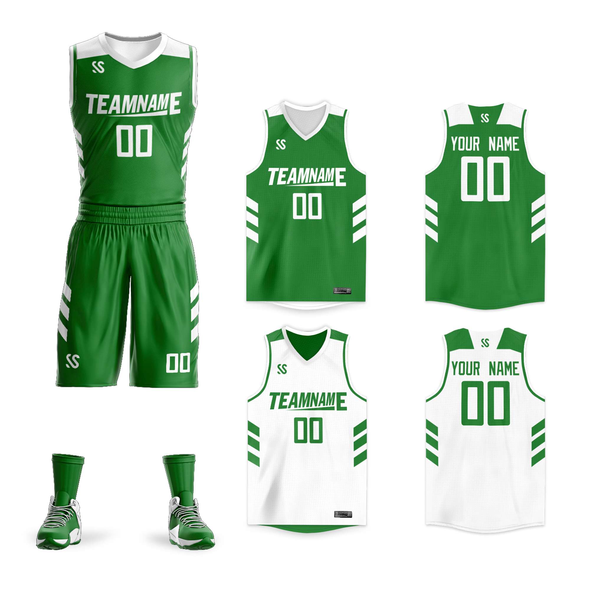 Custom Green White Double Side Sets Design Sportswear Basketball Jersey