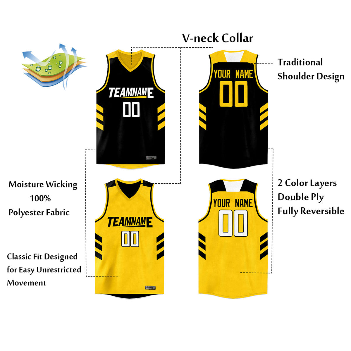  Vegas Gold Reversible Custom Basketball Jersey with Names  Numbers : Sports & Outdoors