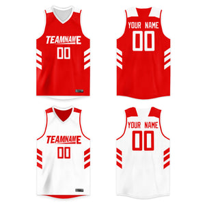 Maillot de basket-ball personnalisé blanc rouge double face