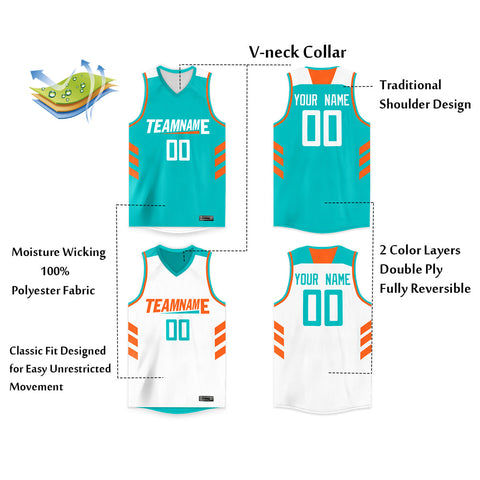 custom teal and white reversible basketball jerseys