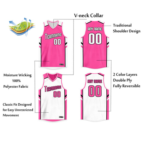 custom pink and white reversible basketball uniforms