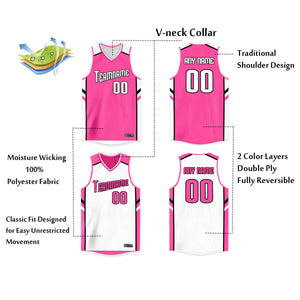 Custom Pink White Double Side Tops Men/Boy Basketball Jersey