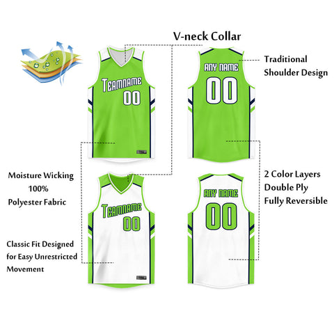Custom White Green Double Side Tops Basketball Jersey