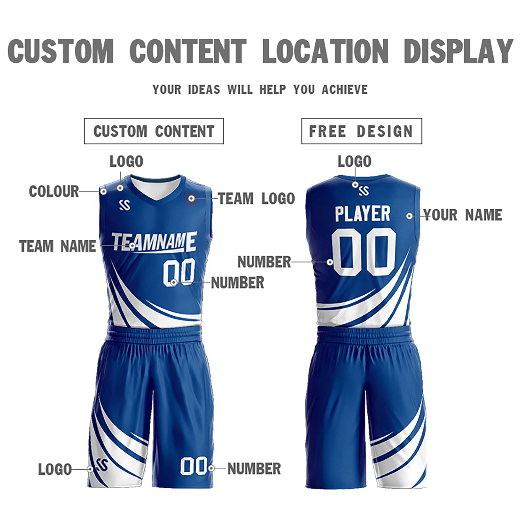 Custom Blue White Double Side Sets Design Sportswear Basketball Jersey