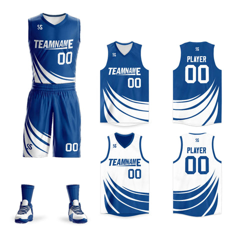 Custom Blue White Double Side Sets Design Sportswear Basketball Jersey