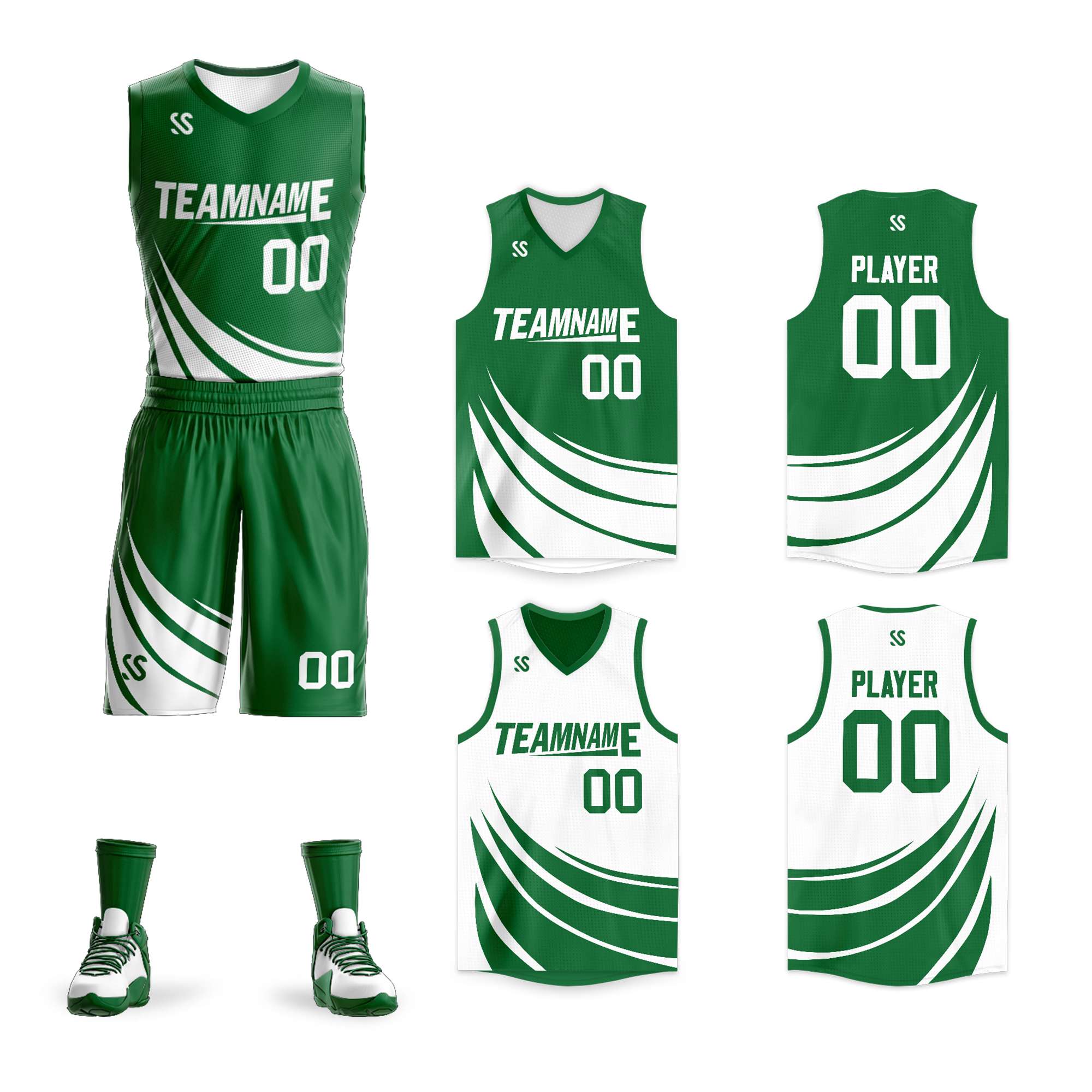 Custom Green White Double Side Sets Design Sportswear Basketball Jersey