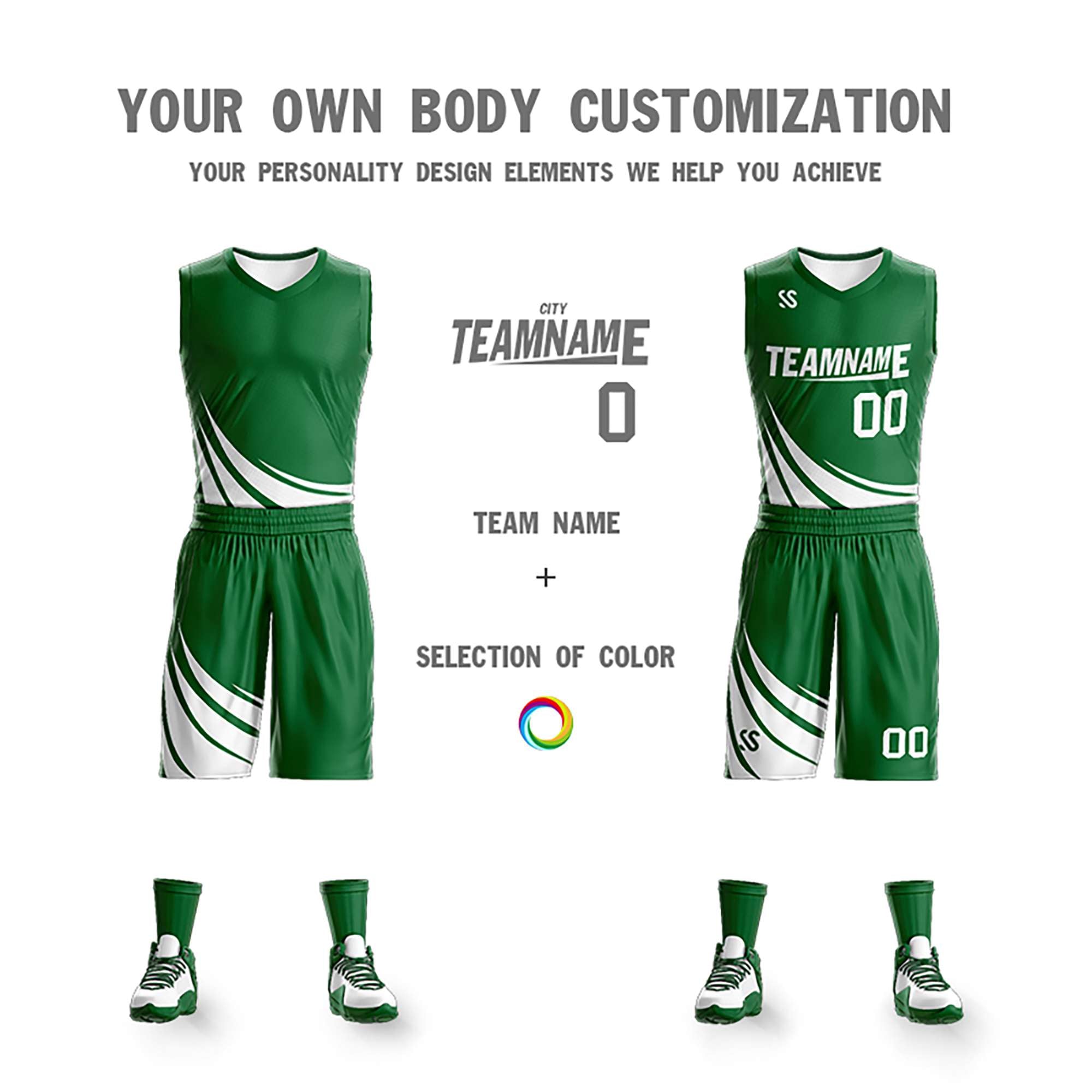 Custom Green White Double Side Sets Design Sportswear Basketball Jersey