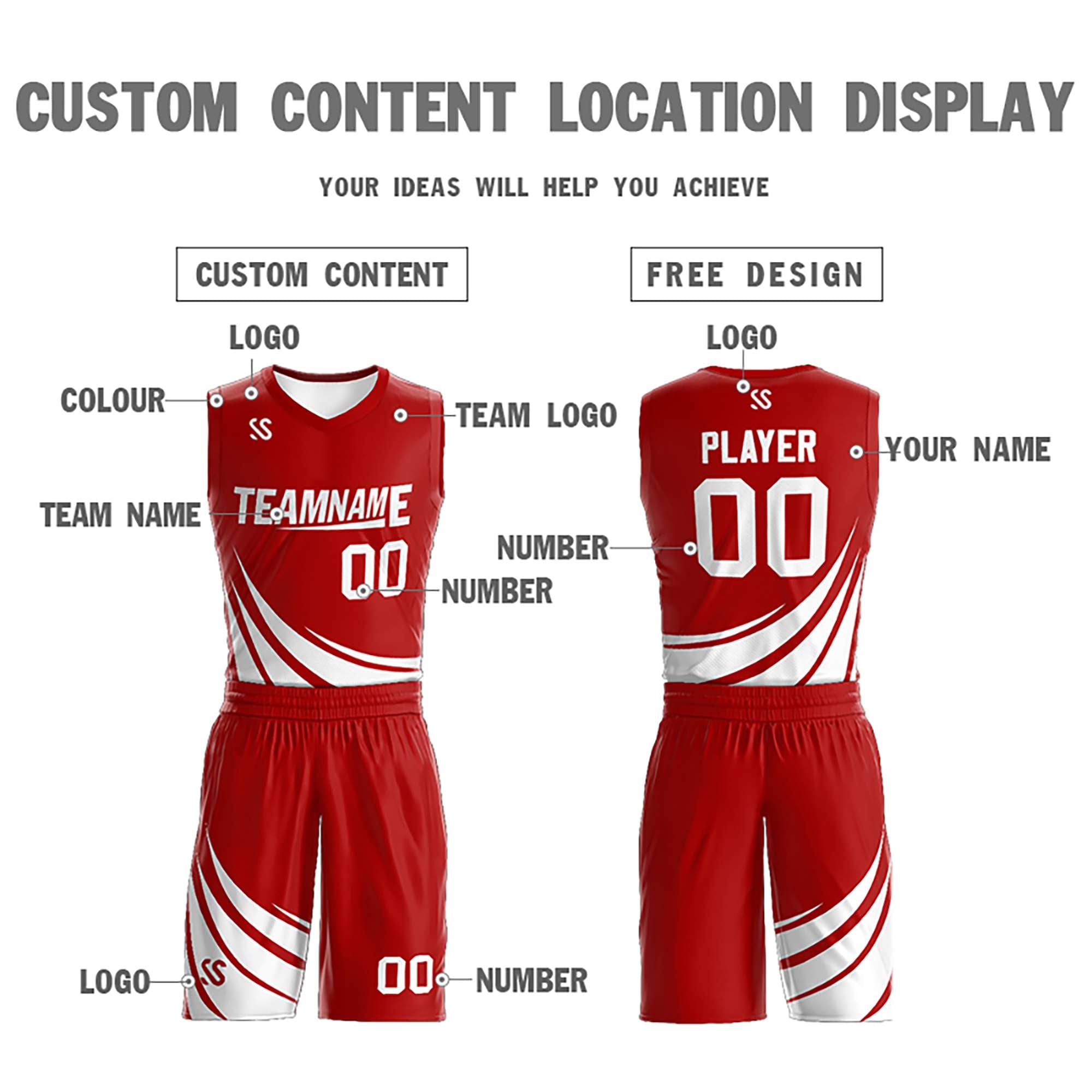 Custom Red White Double Side Sets Design Sportswear Basketball Jersey