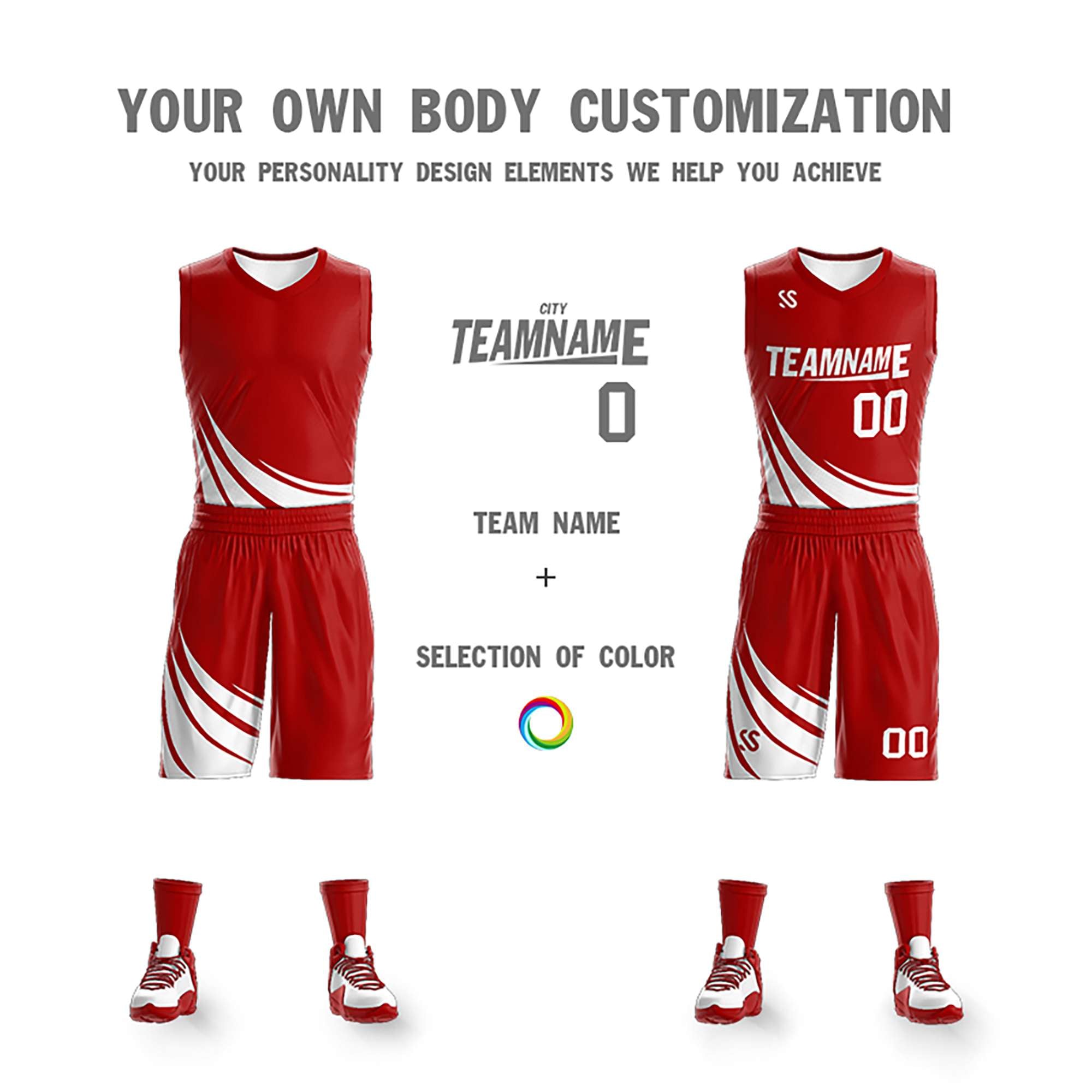 Custom Red White Double Side Sets Design Sportswear Basketball Jersey