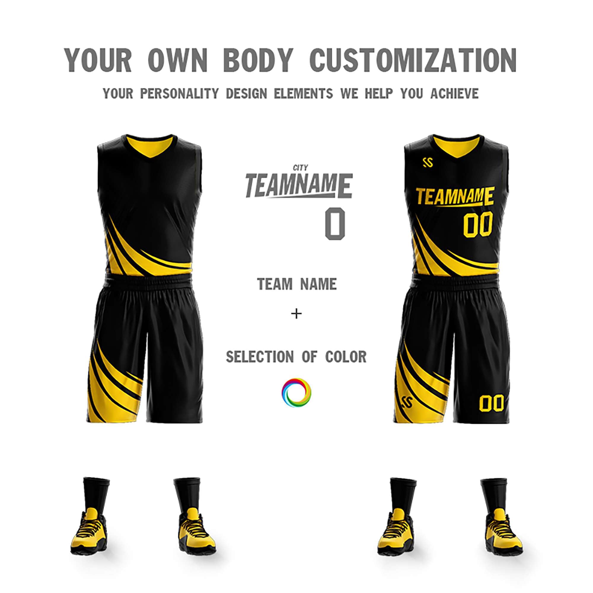 black and yellow Basketball Jersey