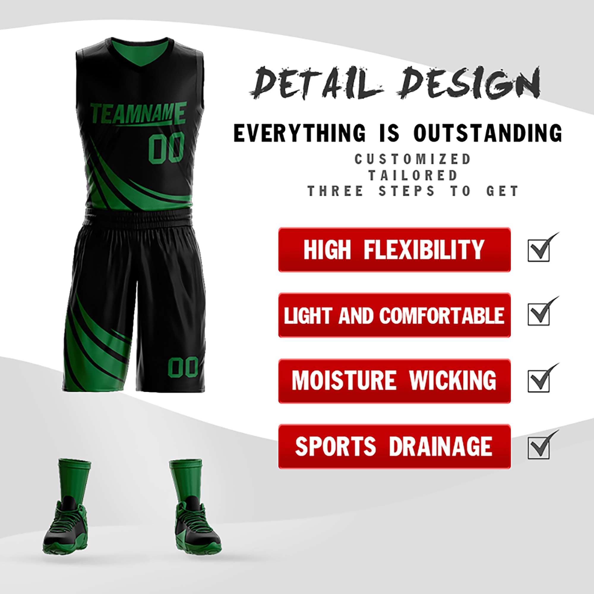 Custom Black Green Double Side Sets Design Sportswear Basketball Jersey