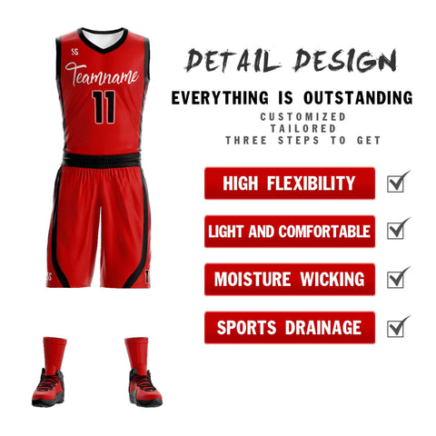 custom red reversible basketball uniforms design detail