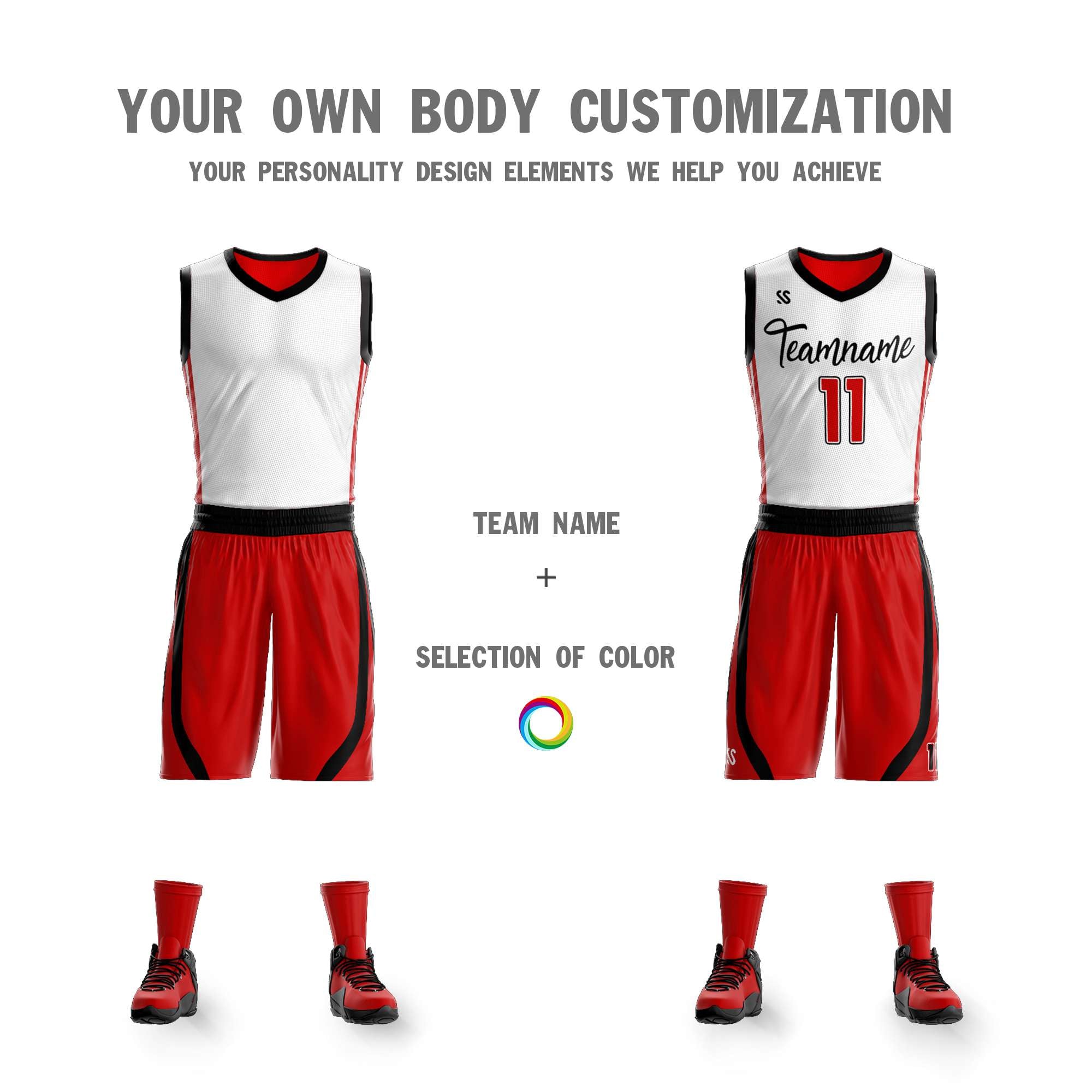 Custom White Red Double Side Sets Design Sportswear Basketball Jersey