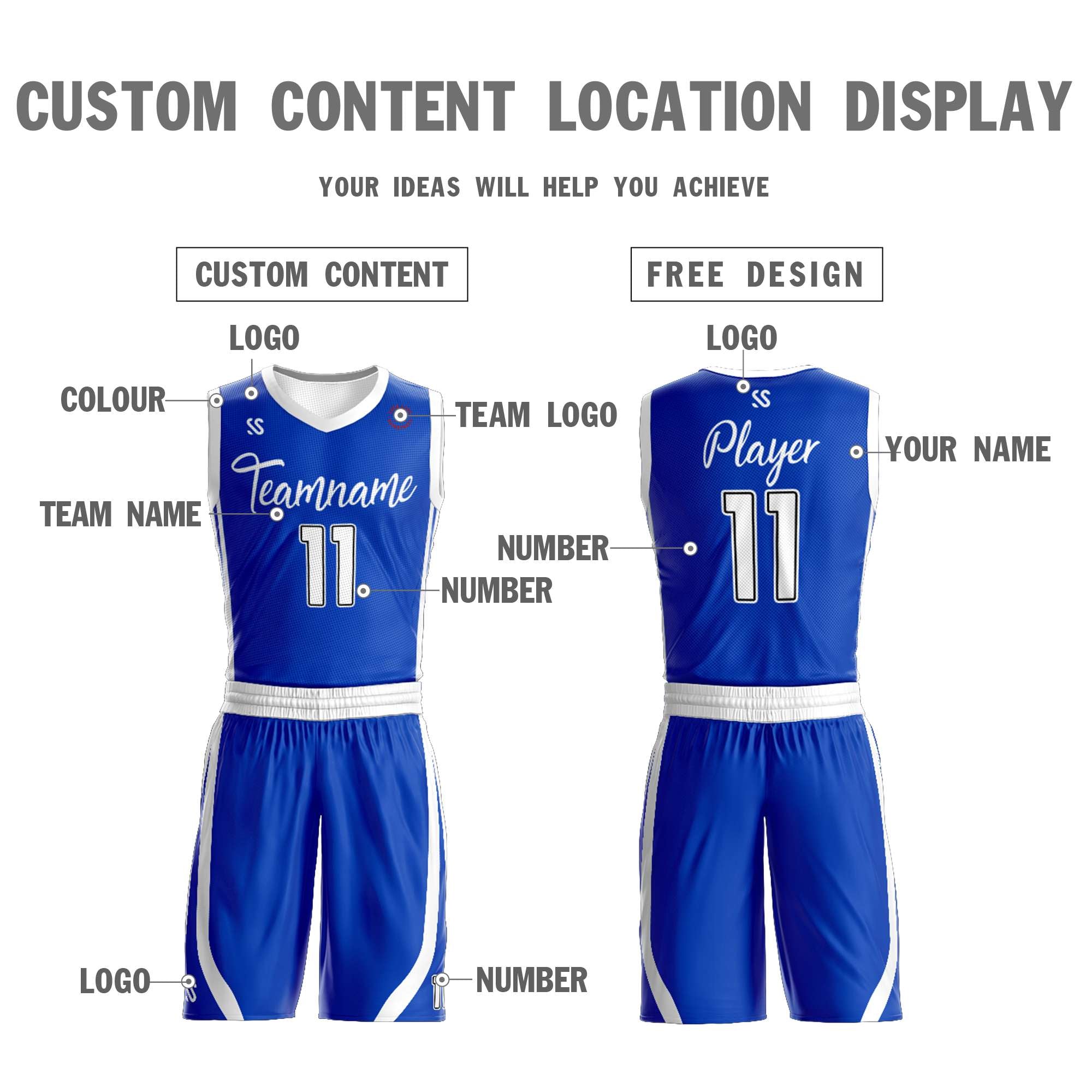 Custom Royal White Double Side Sets Design Sportswear Basketball Jersey