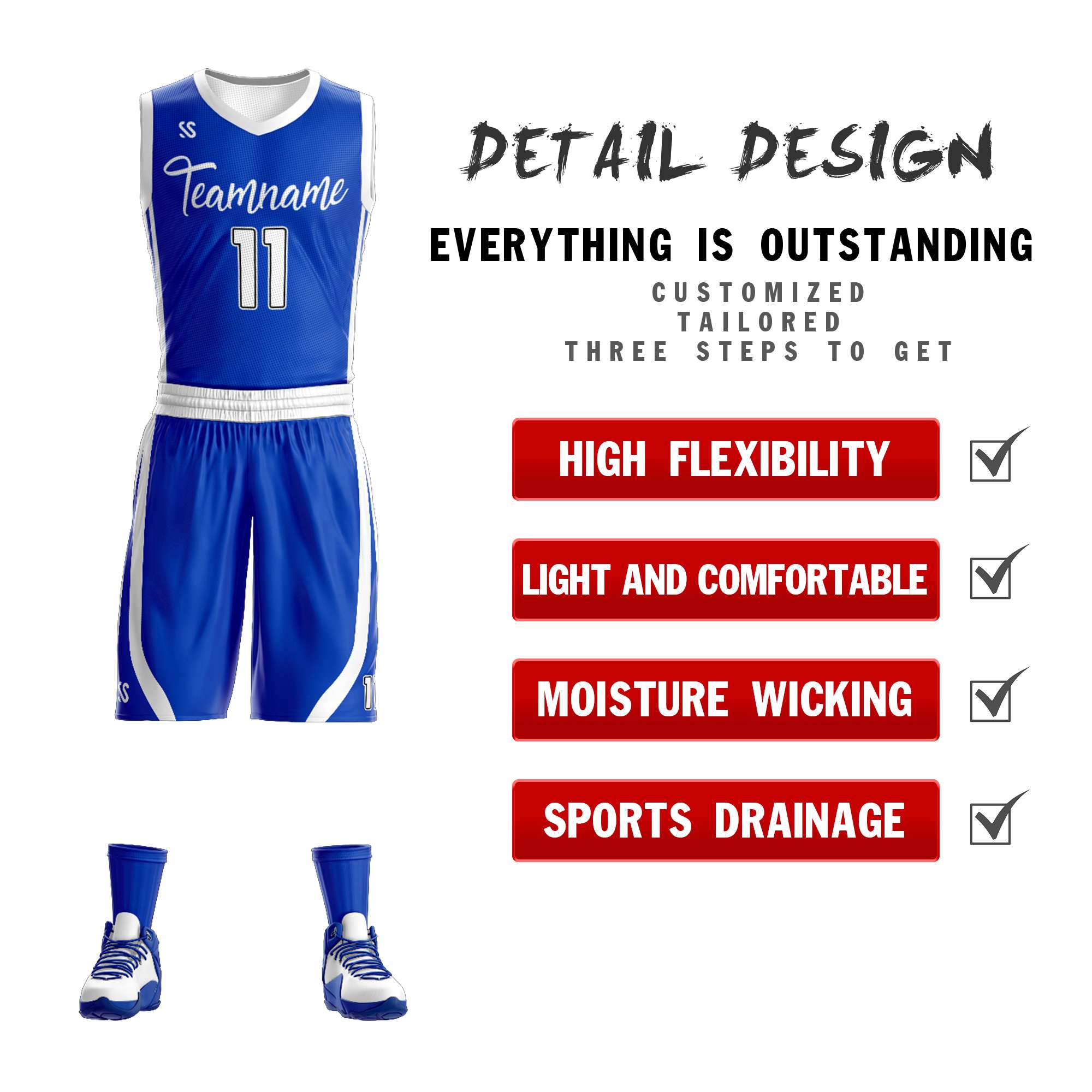 Custom Royal White Double Side Sets Design Sportswear Basketball Jersey