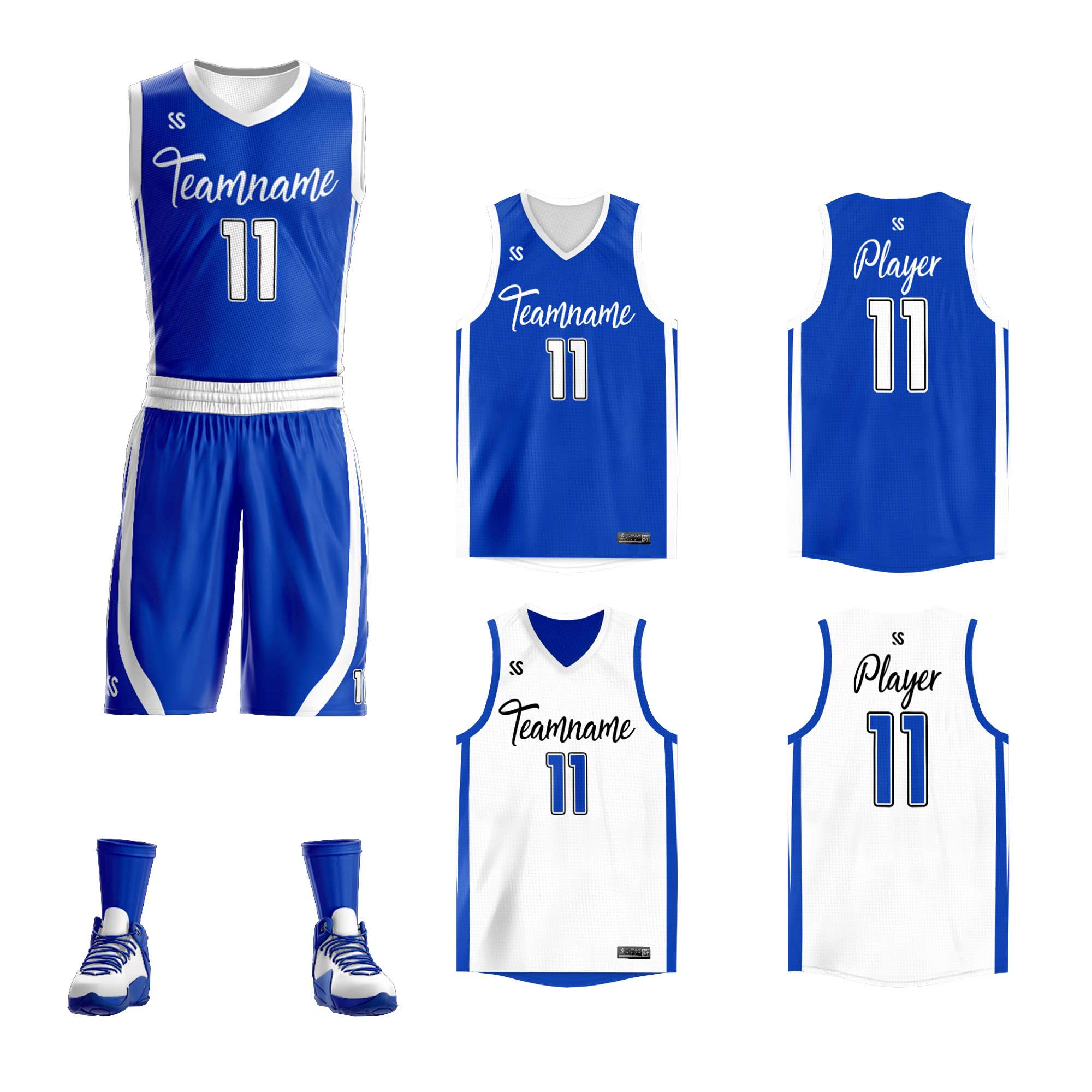 Custom Royal White Double Side Sets Design Sportswear Basketball Jersey