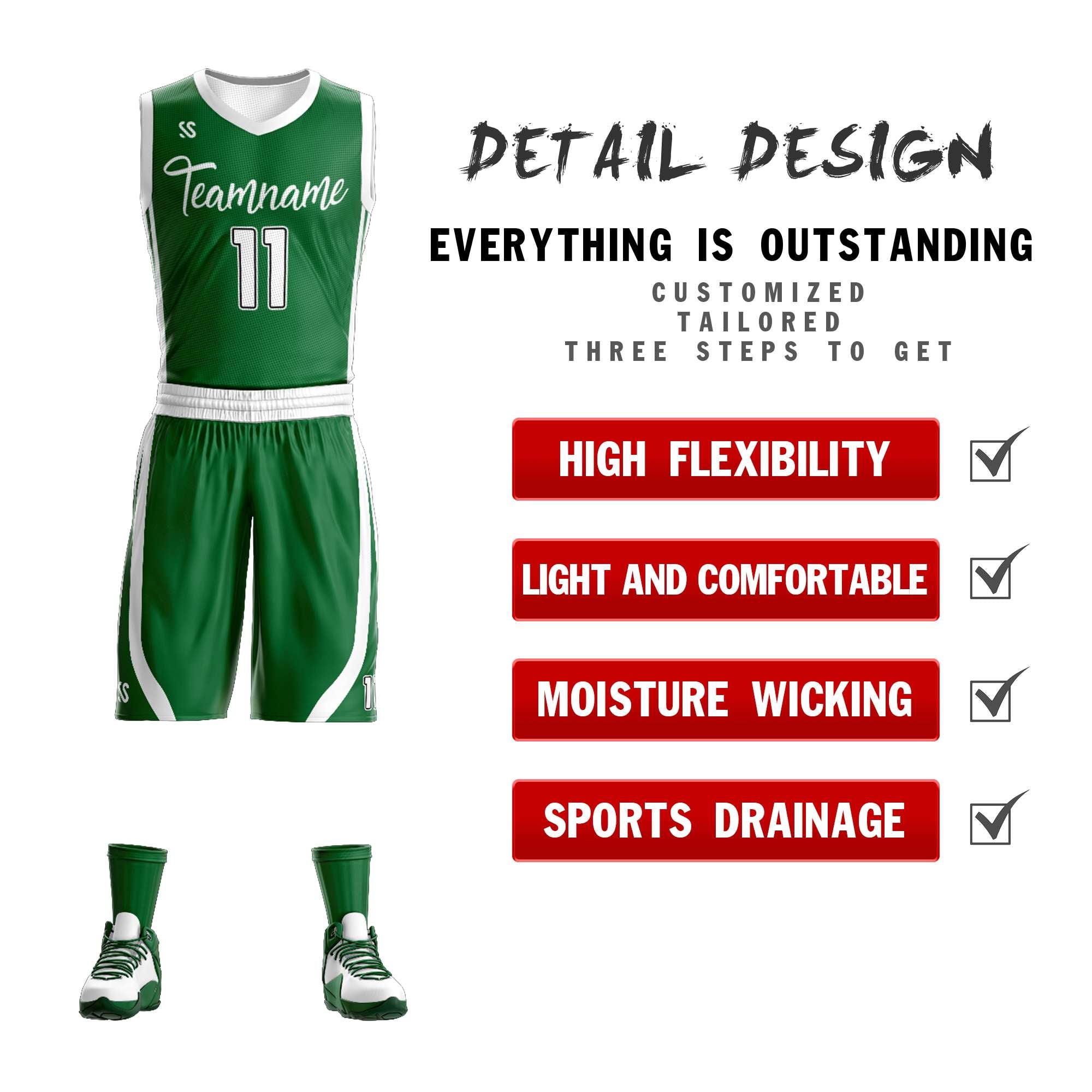 Custom Green White Double Side Sets Design Sportswear Basketball Jersey