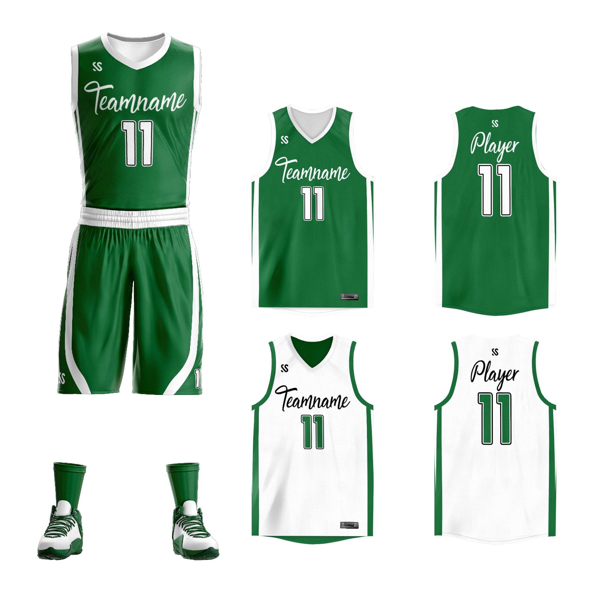 Custom Green White Double Side Sets Design Sportswear Basketball Jersey