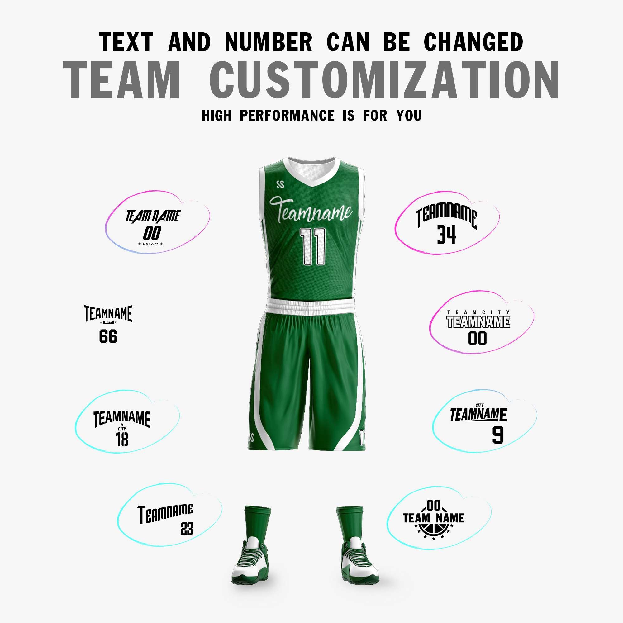 Custom Green White Double Side Sets Design Sportswear Basketball Jersey