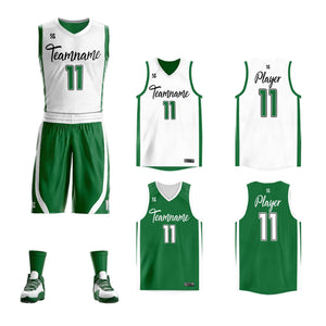 Custom White Green Double Side Sets Design Sportswear Basketball Jersey