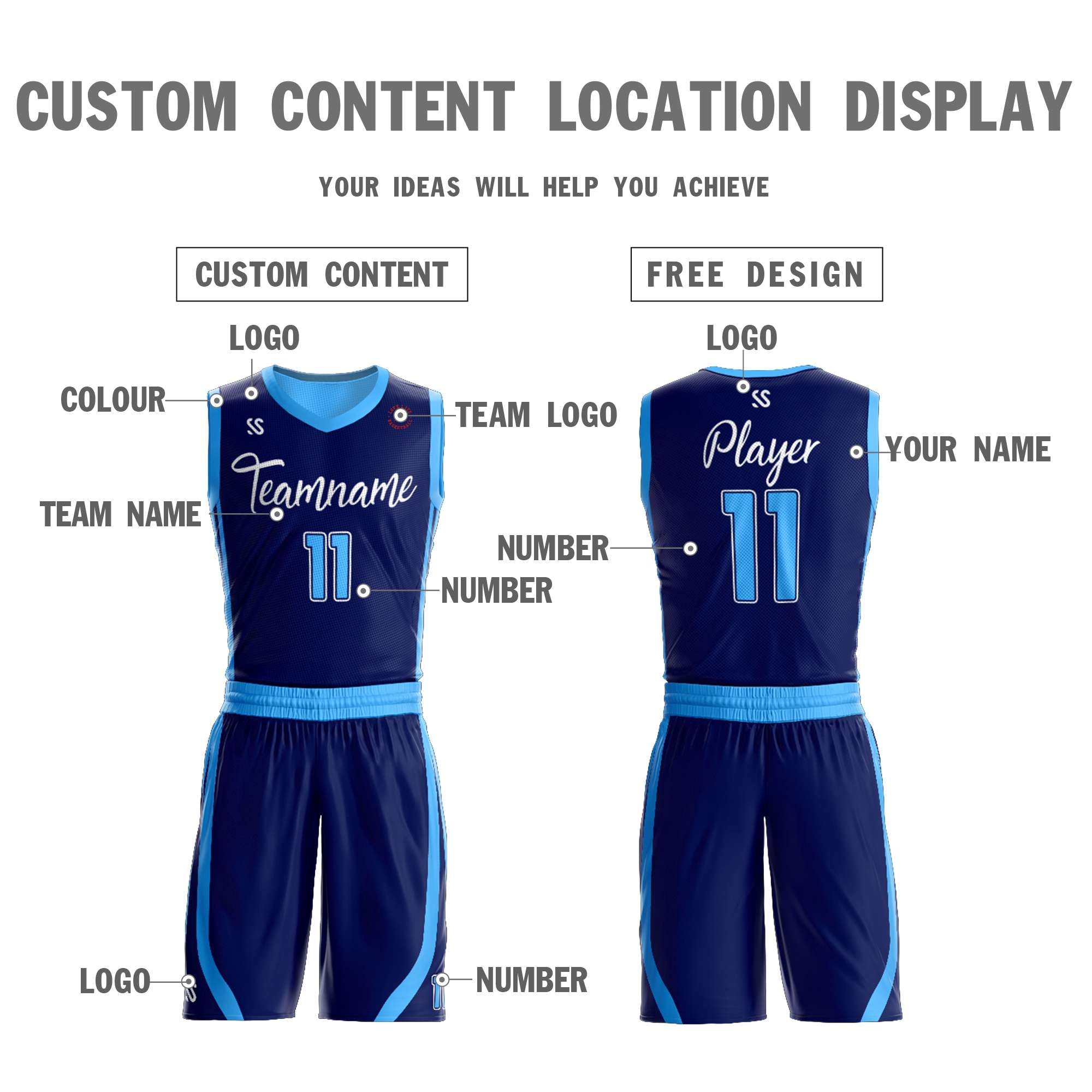 Custom Navy Powder Blue Double Side Sets Design Sportswear Basketball Jersey