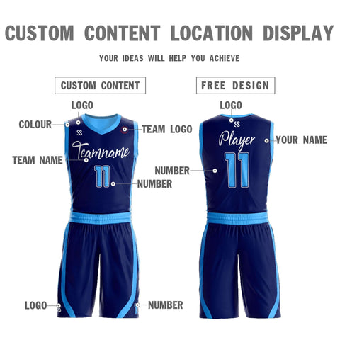 Custom Navy Powder Blue Double Side Sets Design Sportswear Basketball Jersey