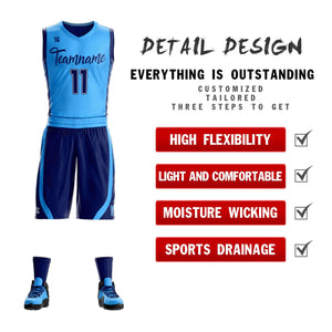 Custom Powder Blue Navy Double Side Sets Design Sportswear Basketball Jersey