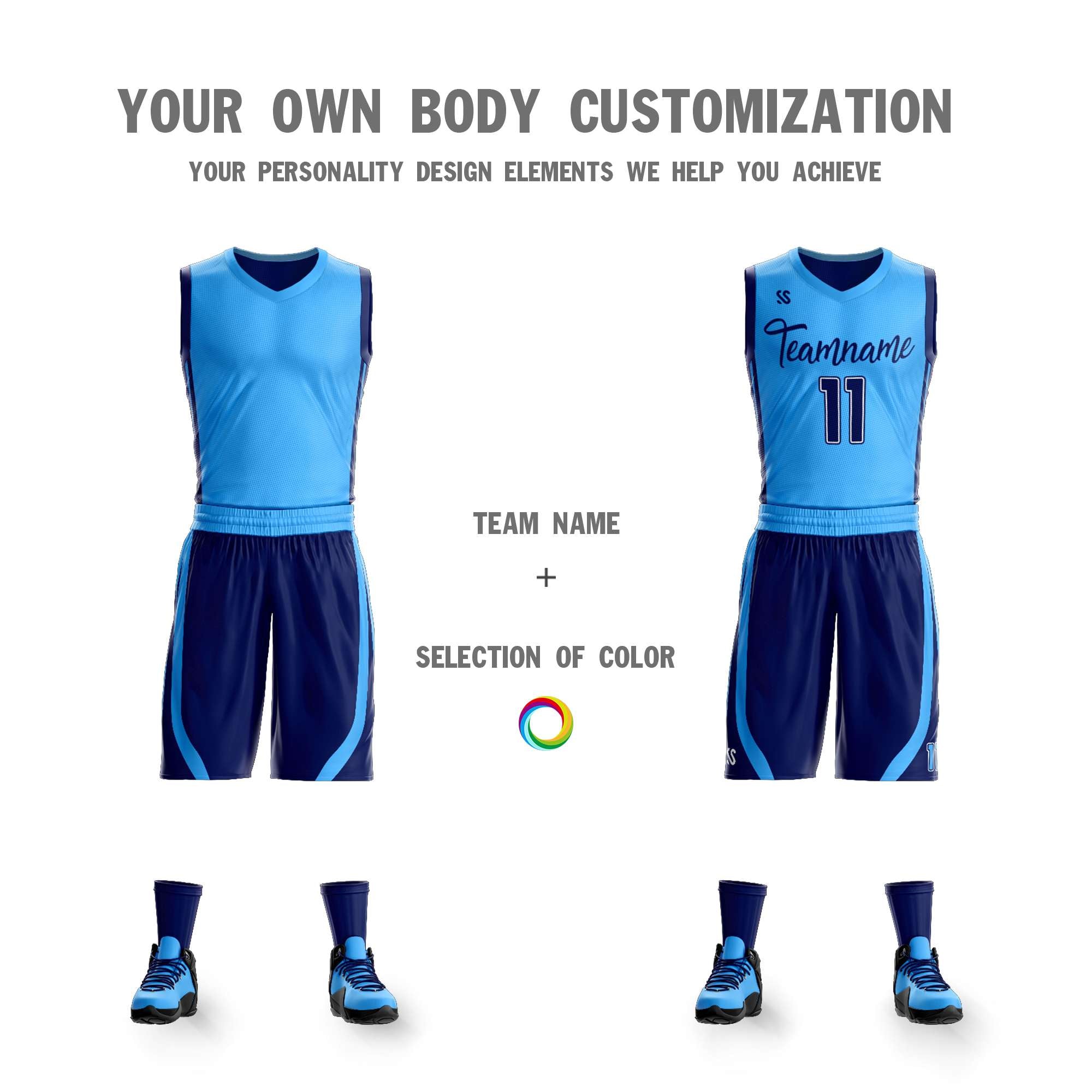 Custom Powder Blue Navy Double Side Sets Design Sportswear Basketball Jersey