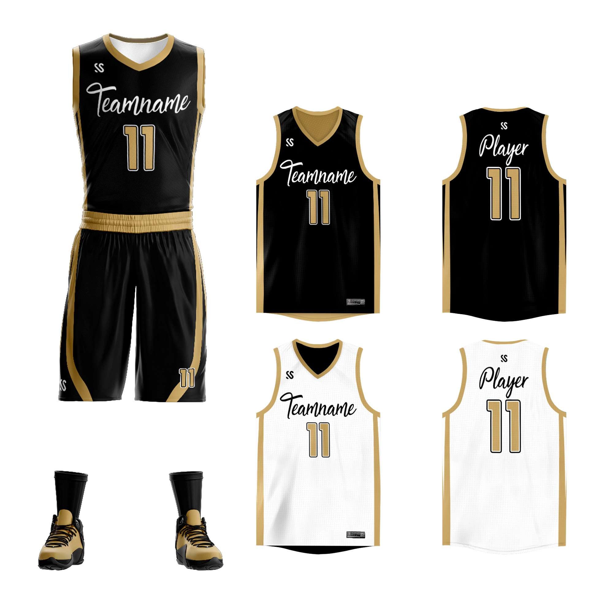 Custom Black White Double Side Sets Design Sportswear Basketball Jersey