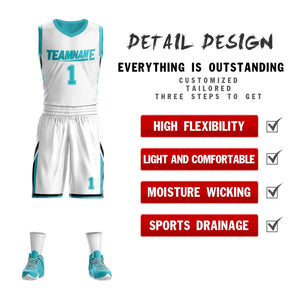 custom white and aqua reversible basketball jersey design detail