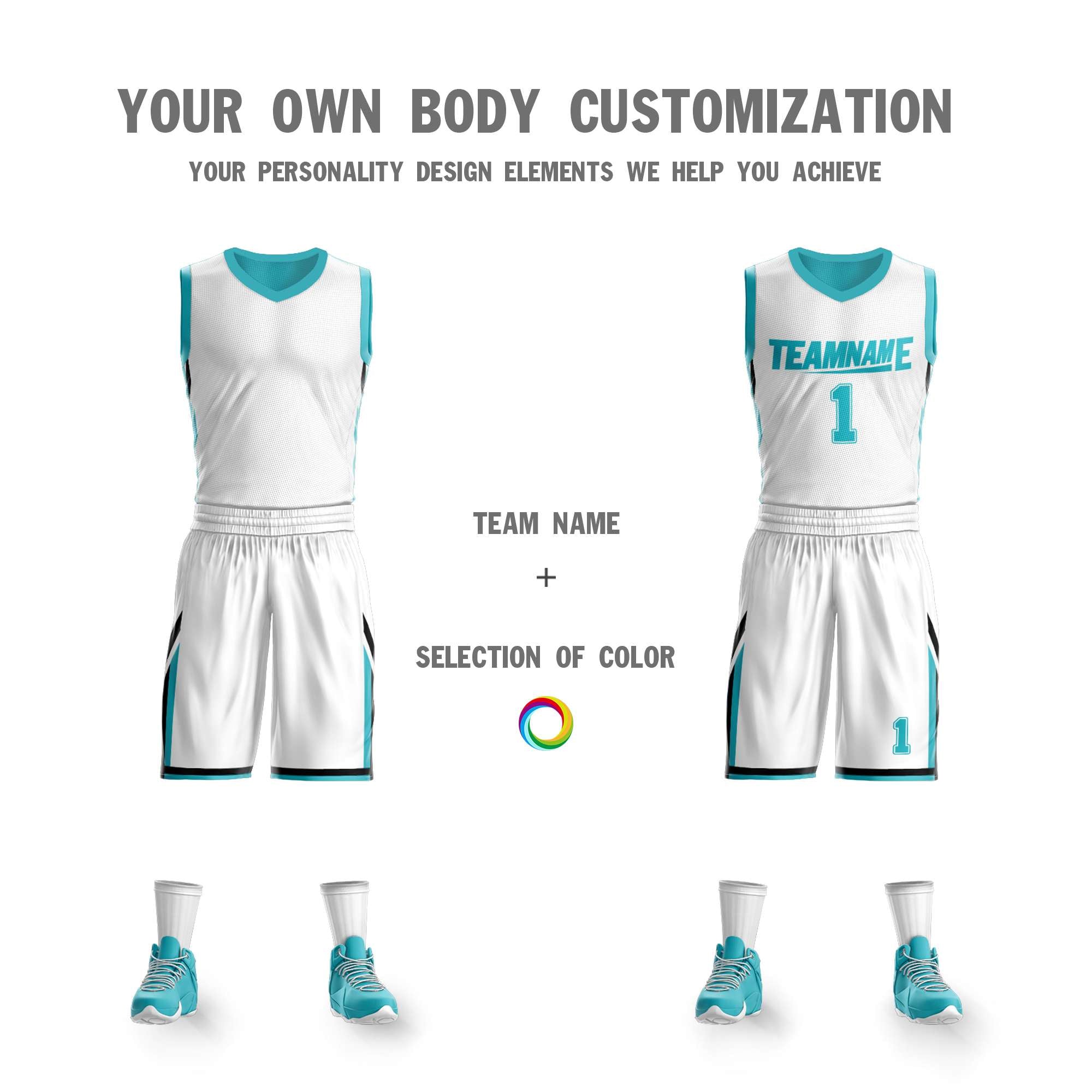 Custom White Teal Double Side Sets Design Sportswear Basketball Jersey