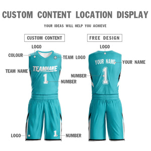 Custom Teal White Double Side Sets Design Sportswear Basketball Jersey