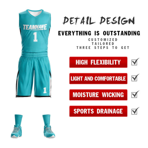 Custom Teal White Double Side Sets Design Sportswear Basketball Jersey