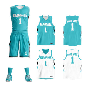 Custom Teal White Double Side Sets Design Sportswear Basketball Jersey