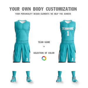 Custom Teal White Double Side Sets Design Sportswear Basketball Jersey