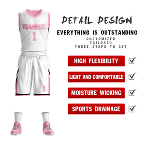 Le double côté rose blanc fait sur commande place le maillot de basket-ball de vêtements de sport de conception