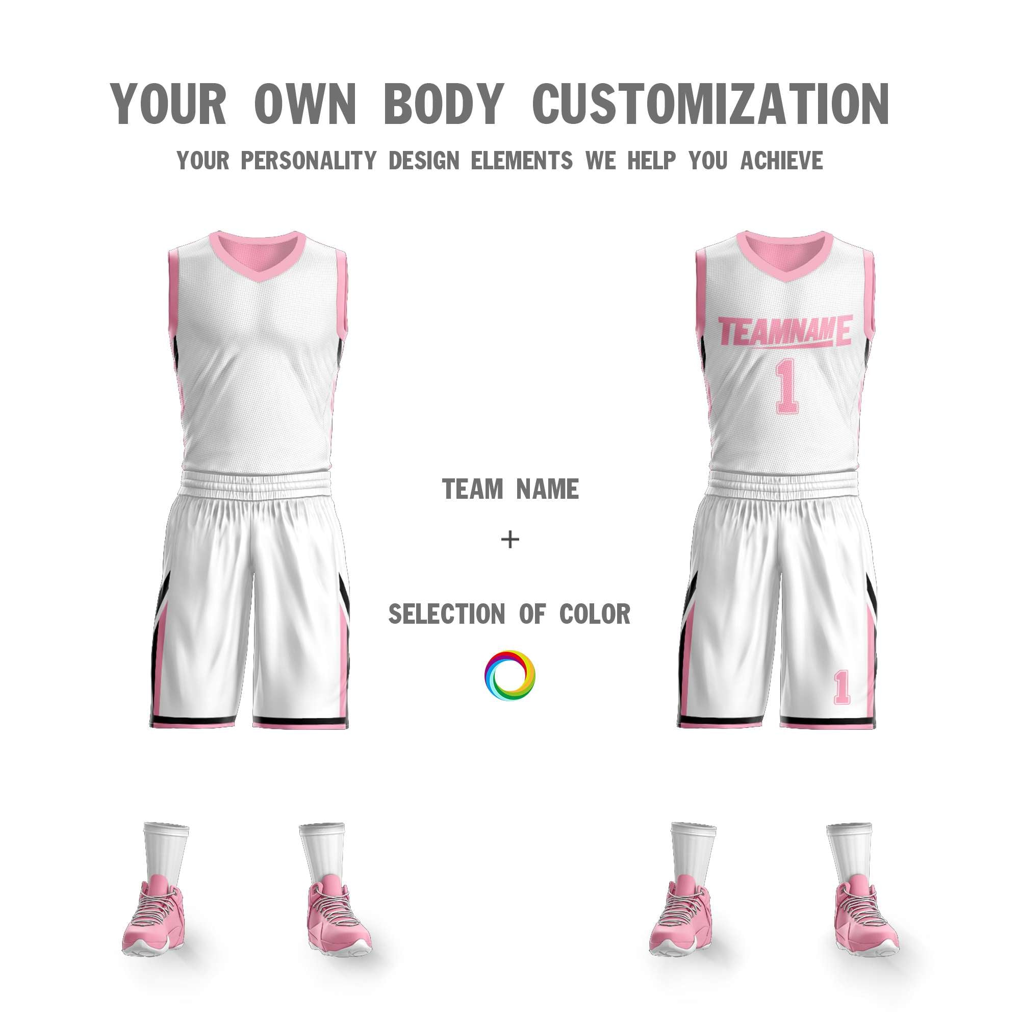 Custom White Pink Double Side Sets Design Sportswear Basketball Jersey