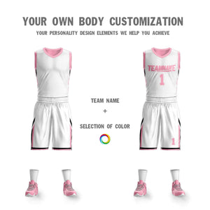 Le double côté rose blanc fait sur commande place le maillot de basket-ball de vêtements de sport de conception