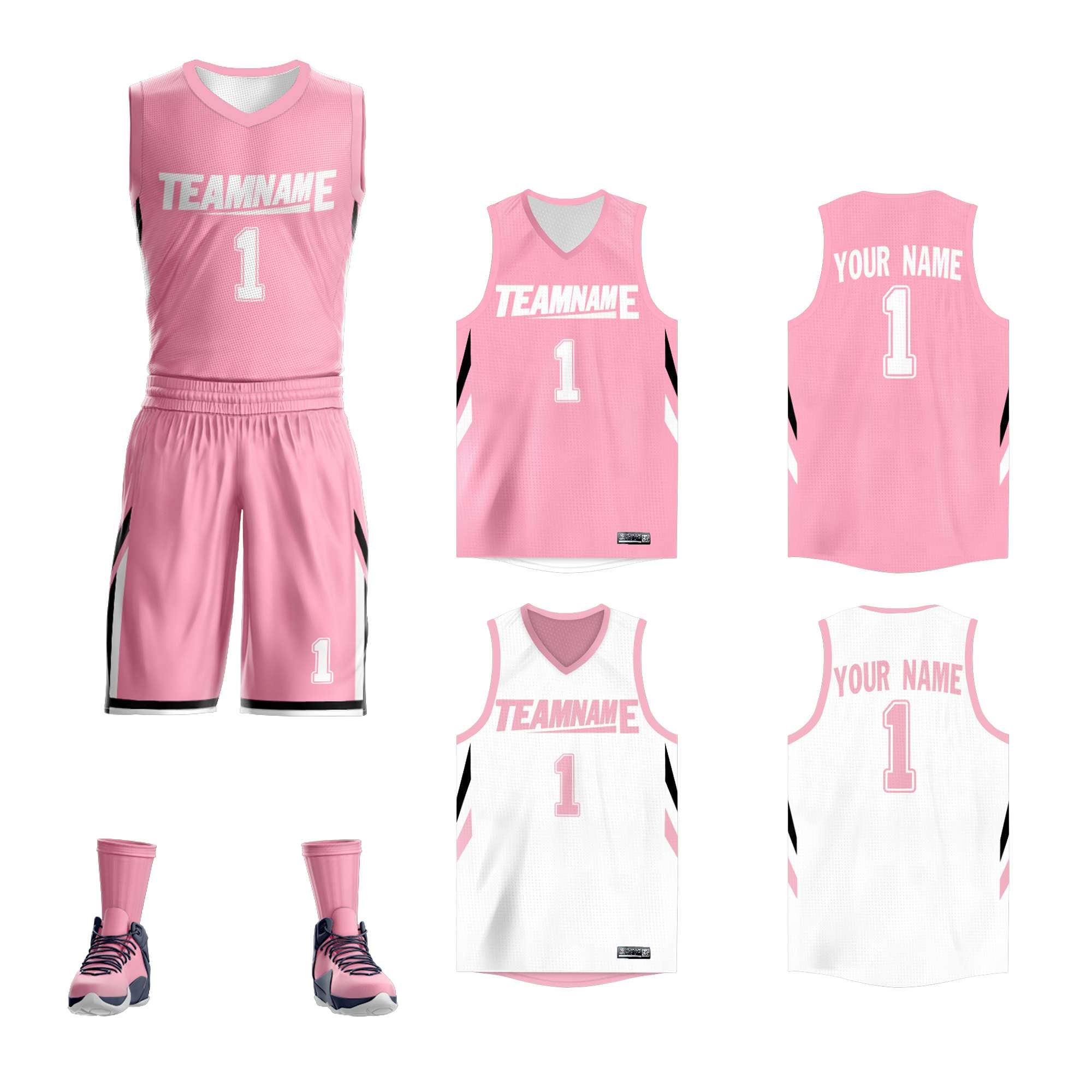 Le double côté blanc rose fait sur commande place le maillot de basket-ball de vêtements de sport de conception