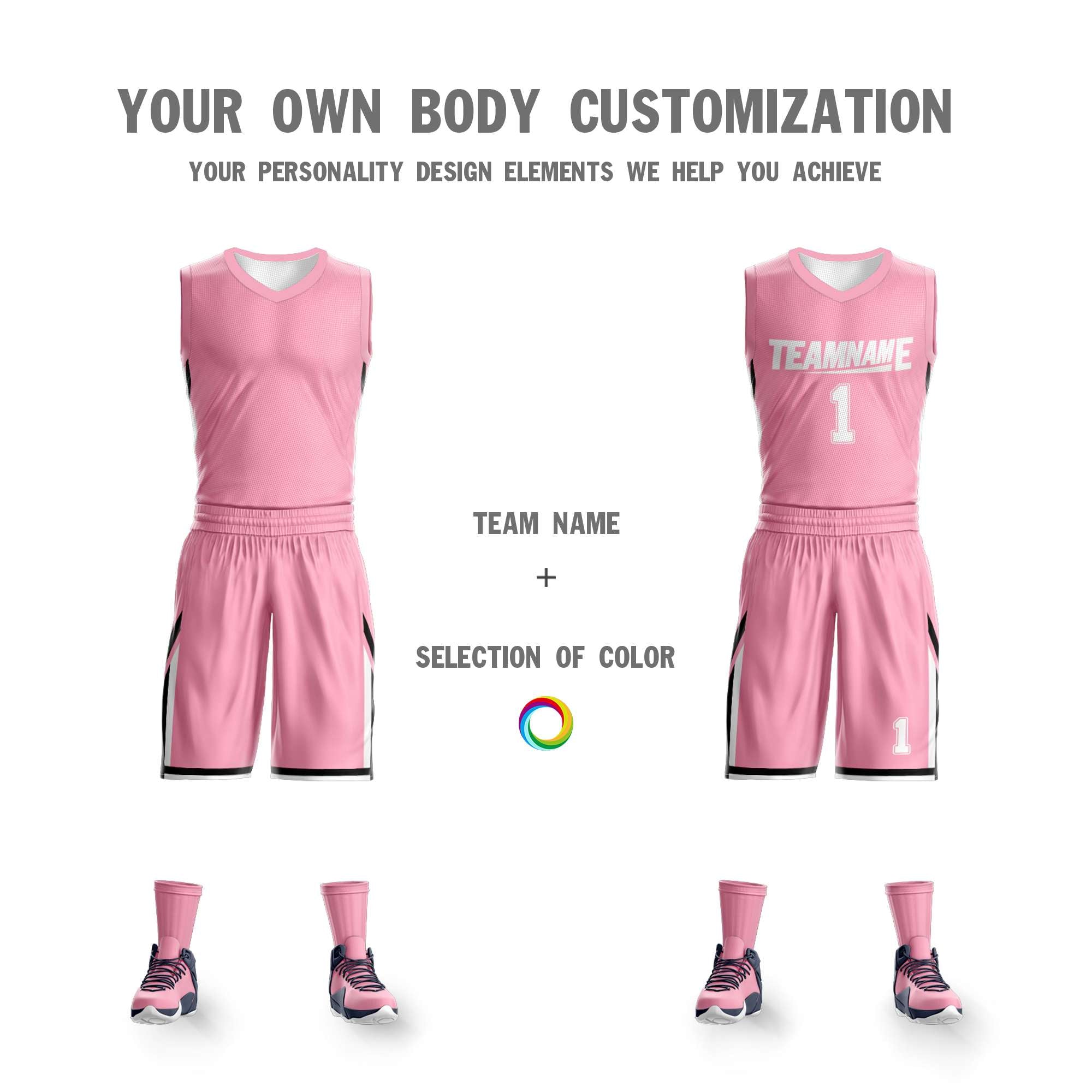 Le double côté blanc rose fait sur commande place le maillot de basket-ball de vêtements de sport de conception