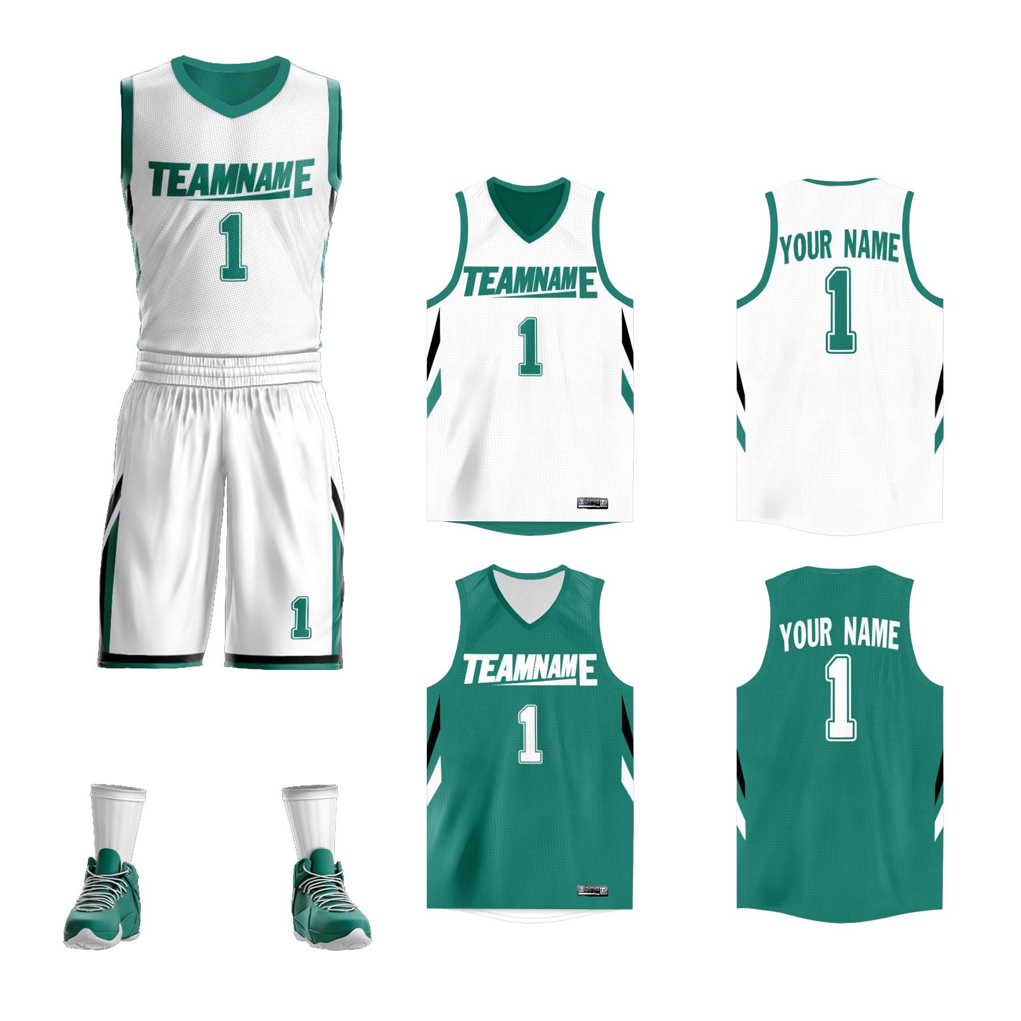 Custom White Green Double Side Sets Design Sportswear Basketball Jersey