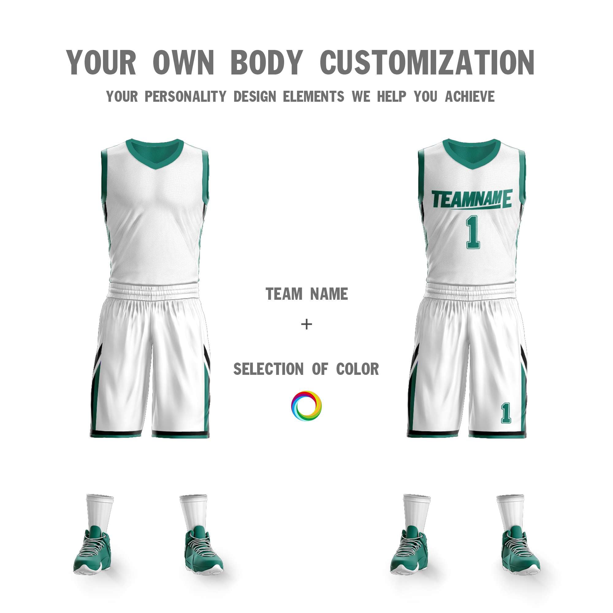 Le double côté vert blanc fait sur commande place le maillot de basket-ball de vêtements de sport de conception