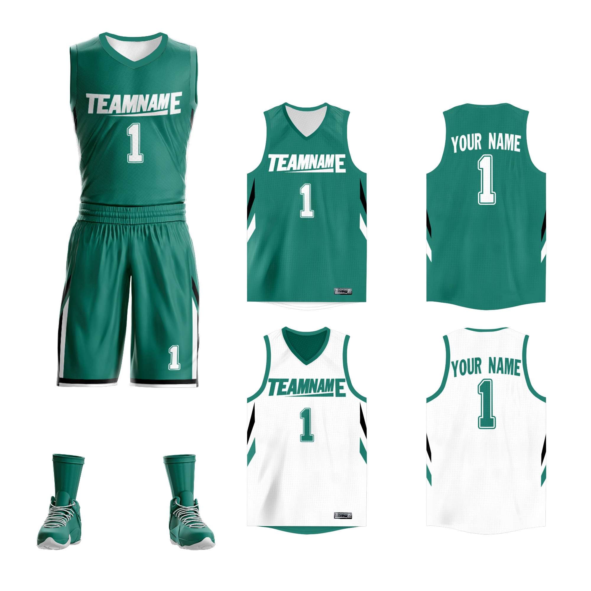 Custom Green White Double Side Sets Design Sportswear Basketball Jersey