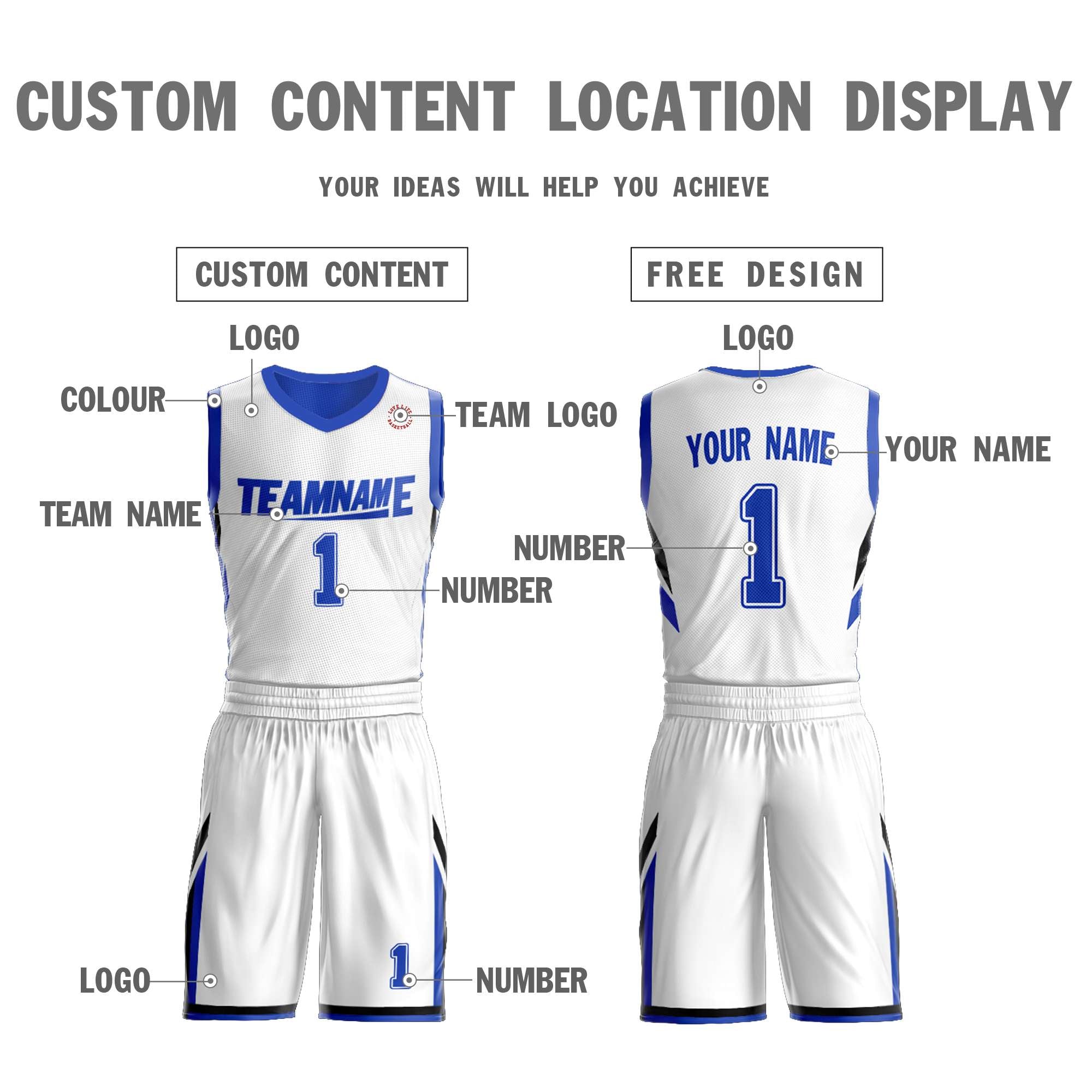 Custom White Royal Double Side Sets Design Sportswear Basketball Jersey