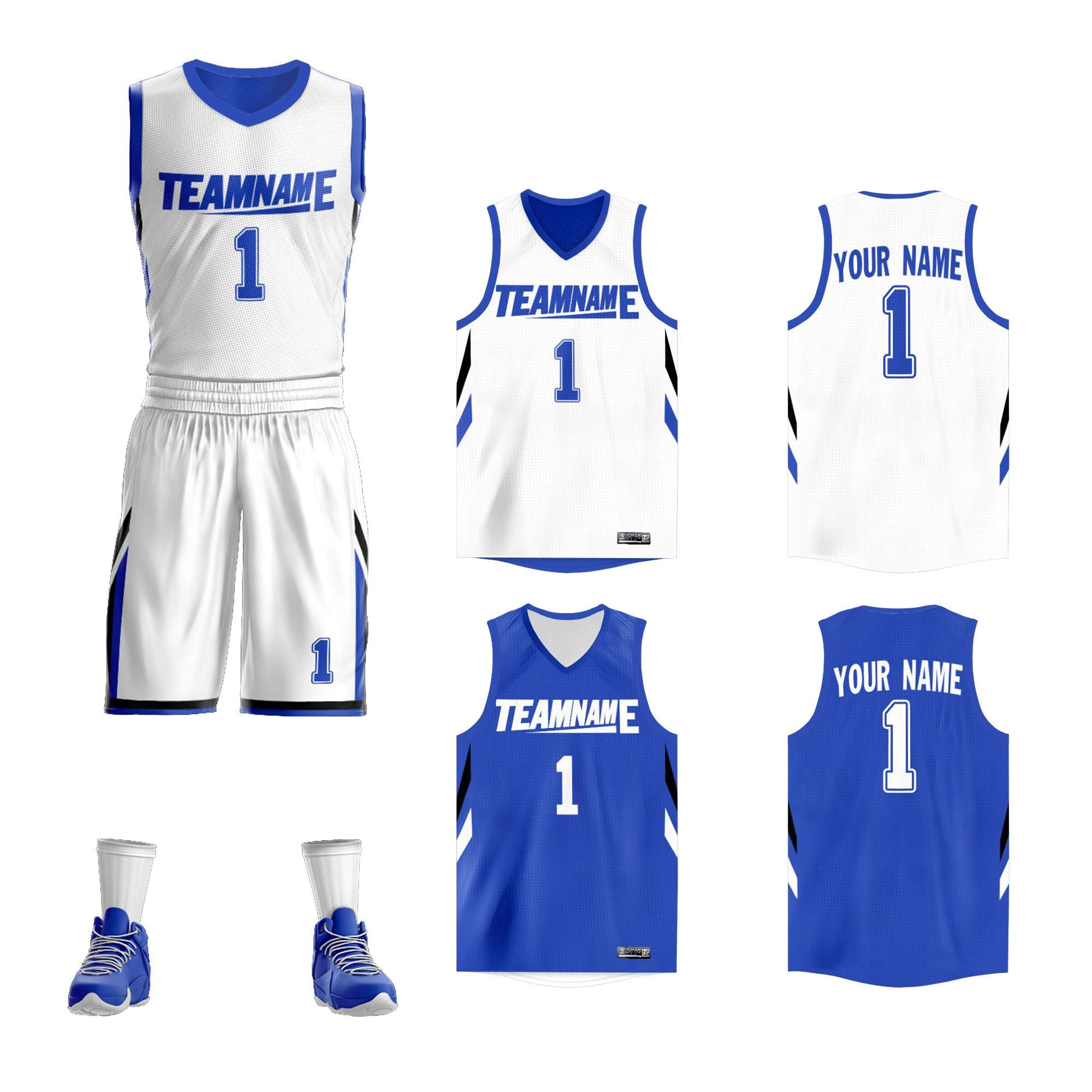 Custom White Royal Double Side Sets Design Sportswear Basketball Jersey