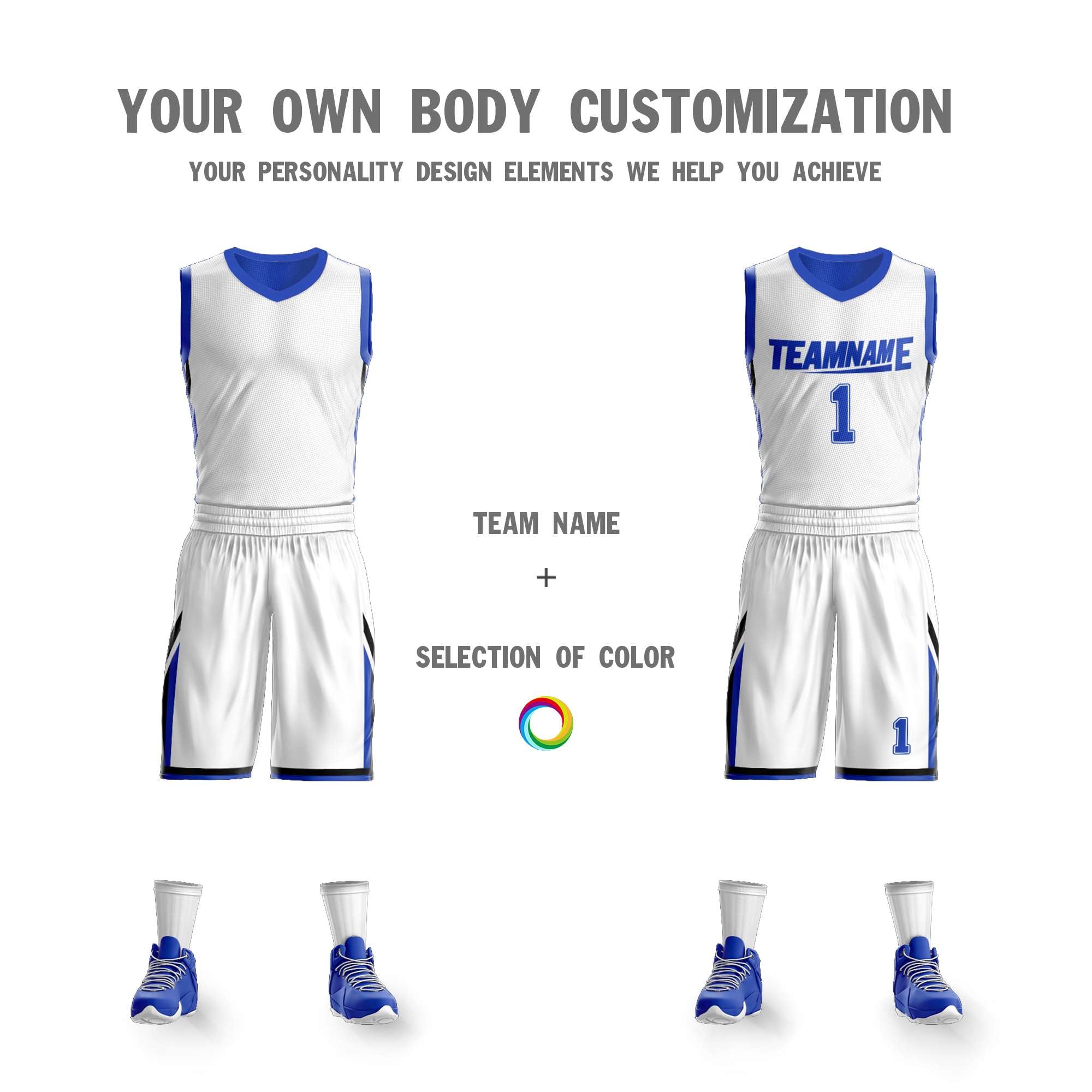 Custom White Royal Double Side Sets Design Sportswear Basketball Jersey